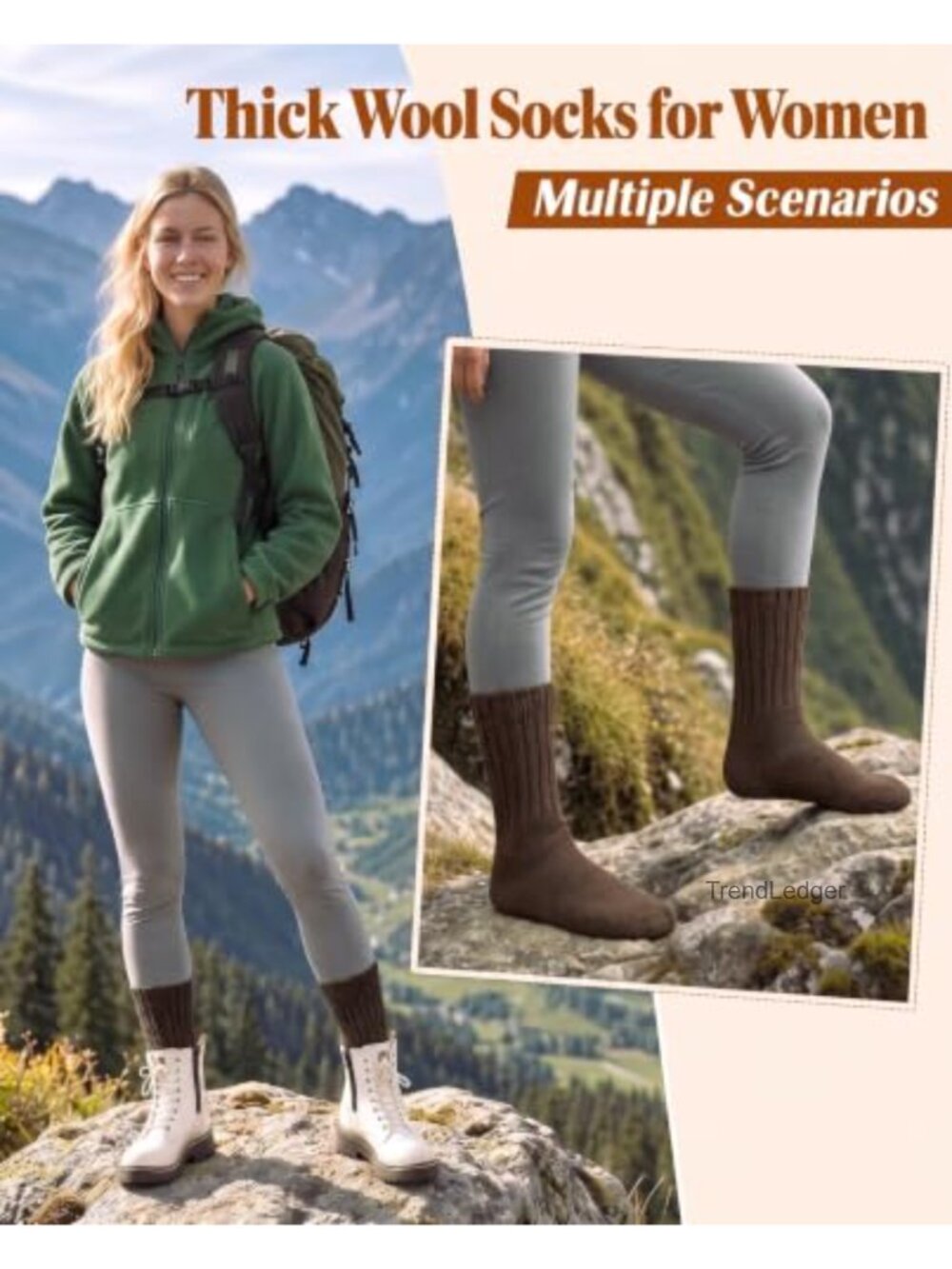 Thick Wool Thermal Boot Socks for Women, 4 Pairs Winter Hiking Warm Socks - Picture 6 of 6
